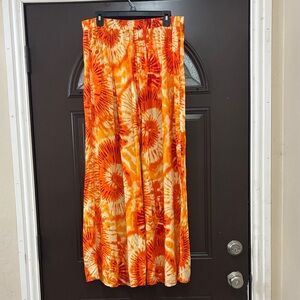LUUKSE  High-Waist Wide-Leg Tie-Dye Pants in Orange & Cream Size 1XL